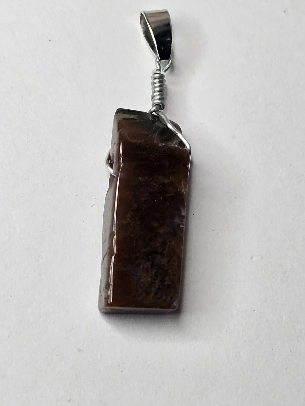Men's/Women's Brown Stone Pendant Necklace - Silver Chain